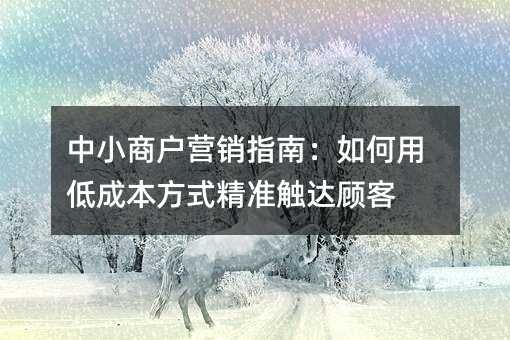 中小商户营销指南:如何用低成本方式精准触达顾客