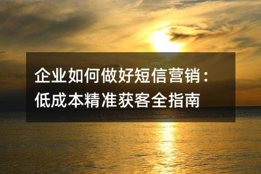 企业如何做好短信营销:低成本精准获客全指南