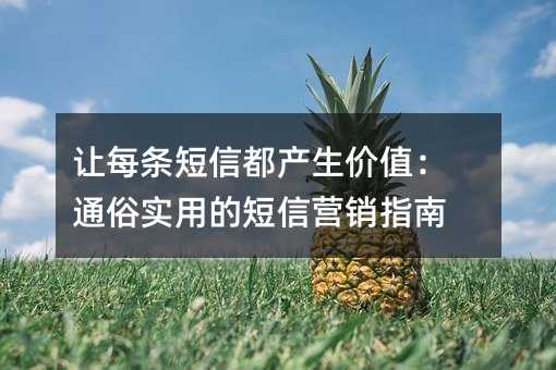 让每条短信都产生价值:通俗实用的短信营销指南
