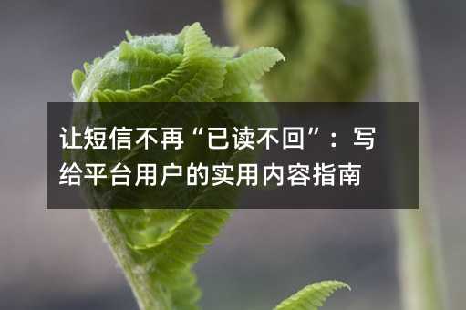 让短信不再“已读不回”:写给平台用户的实用内容指南