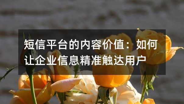 短信平台的内容价值:如何让企业信息精准触达用户