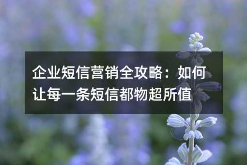 企业短信营销全攻略:如何让每一条短信都物超所值